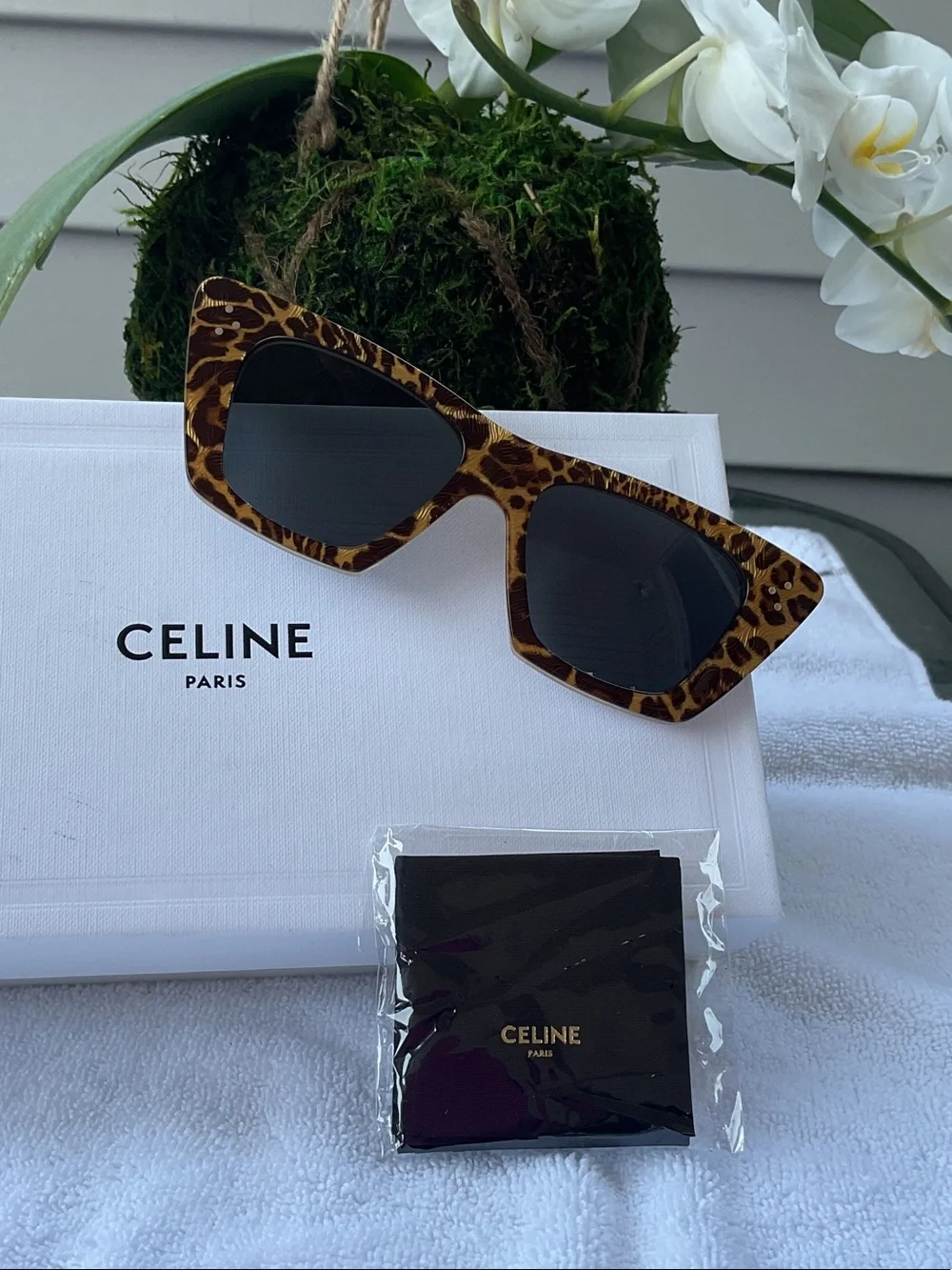 Celine Leopard-Print Angular Cat-Eye Sunglasses - Brown/Black